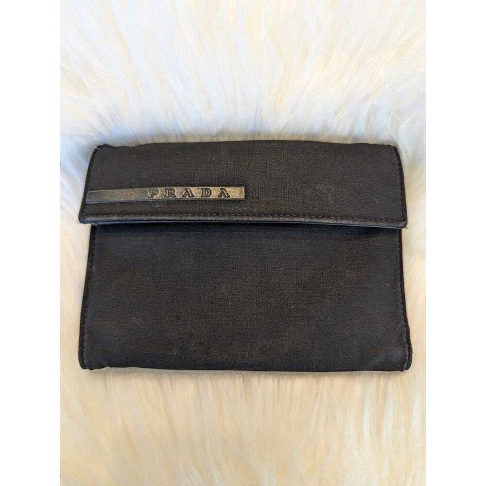PRADA Vintage Tessuto Chic Black Canvas Logo Wallet Medium Trifold Card Bill